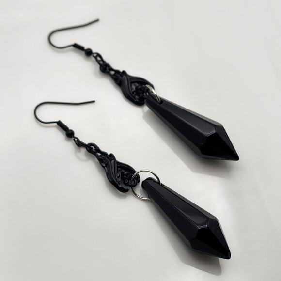 Black Spike Jewel Bat Earrings - Picture 4 of 4